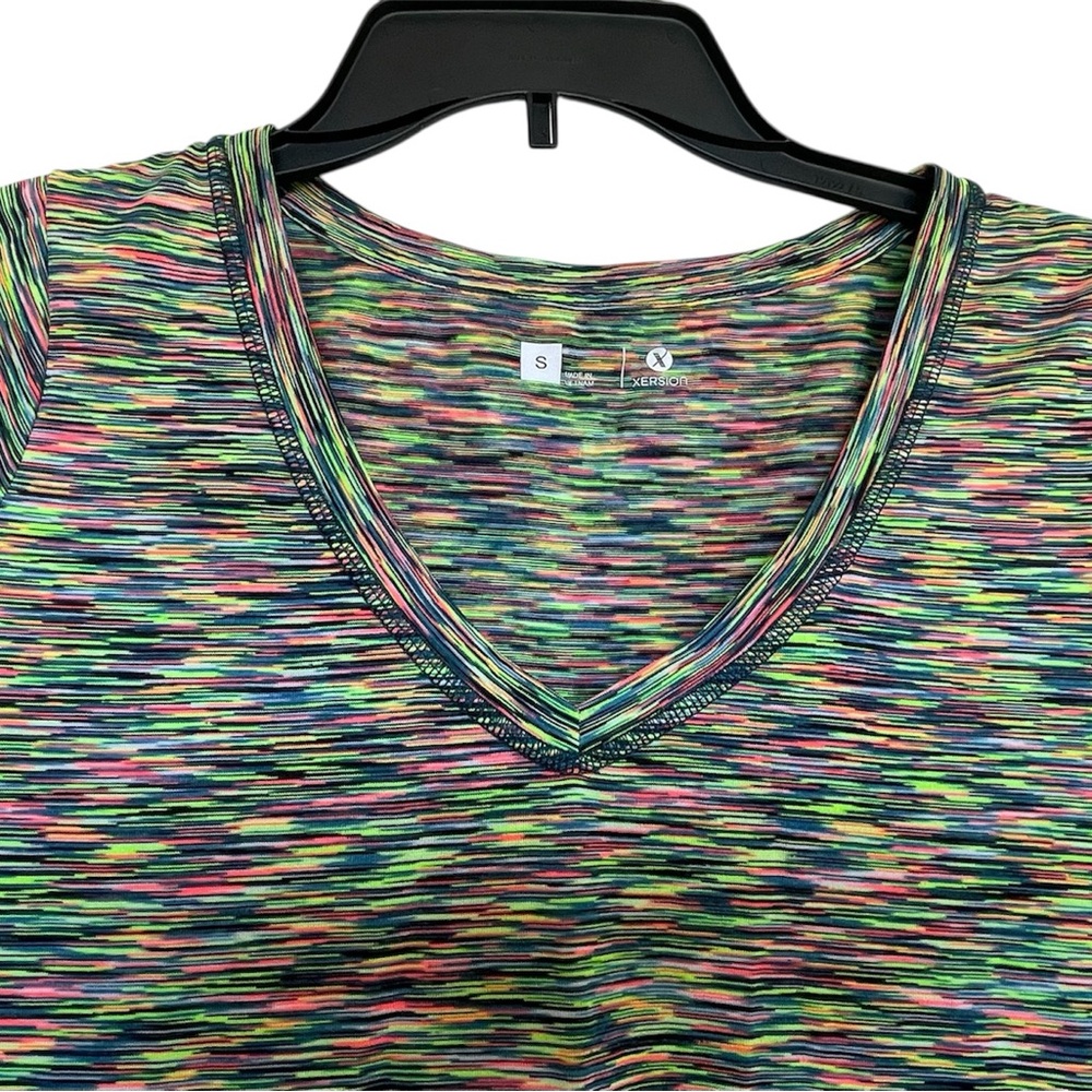 Used Xersion Green and Yellow Fitted Cap Sleeve Tee - Picture 5 of 7